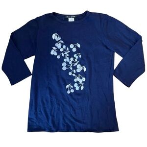 4/$25 Basic Colors 3/4 Sleeve Navy T-Shirt Silver Cherry Graphic Girls Size 16